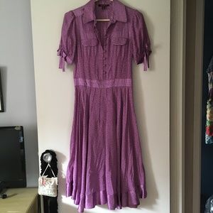 HEATHERETTE Y2K Silk Purple Dot Print Midi Dress 4